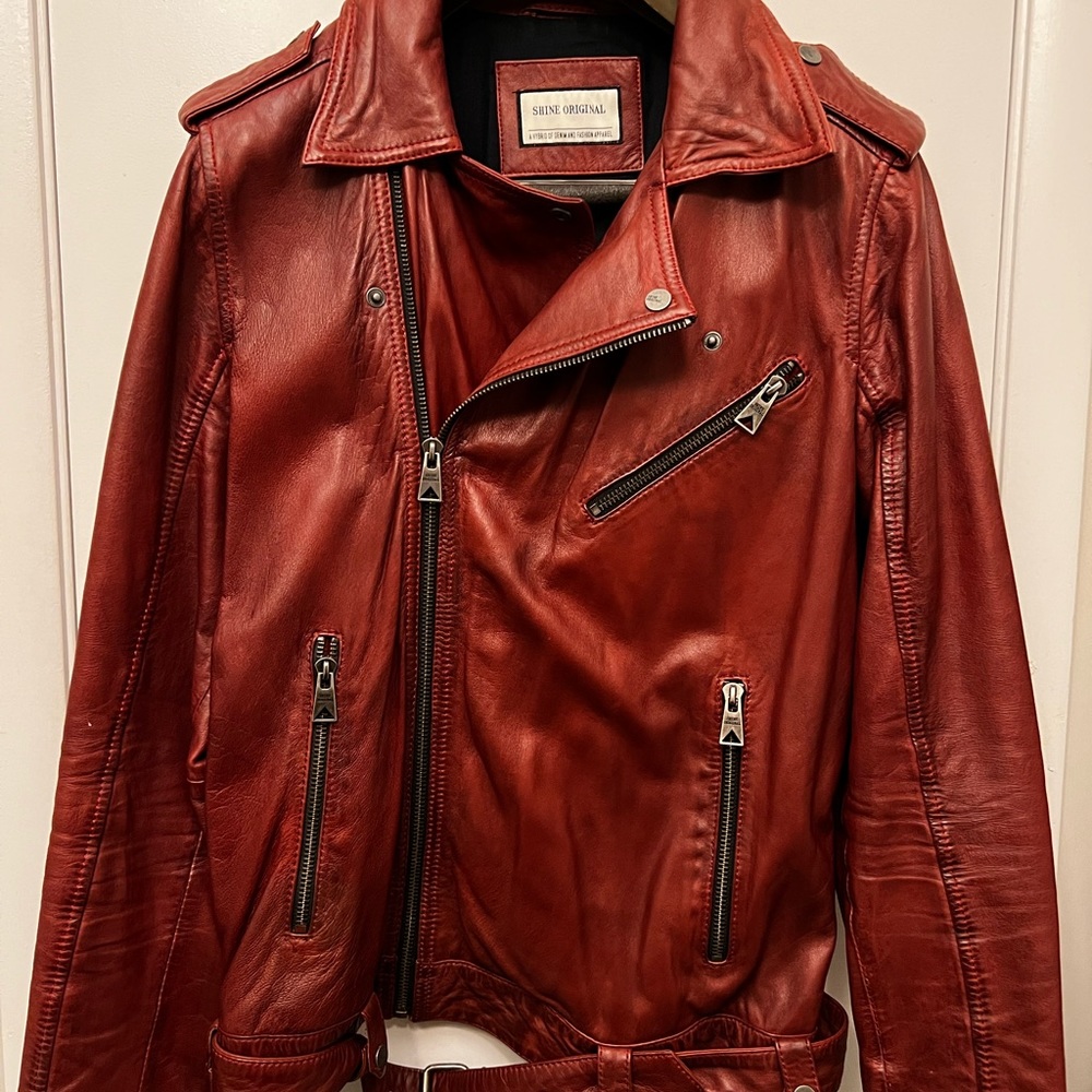 Shine Original Leather Jacket Men’s medium in red burgundy maroon